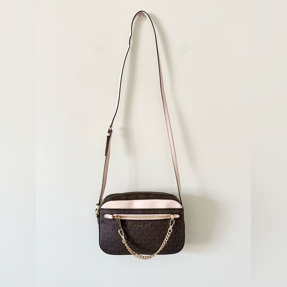 Michael Kors Brown and Pink Crossbody Bag.